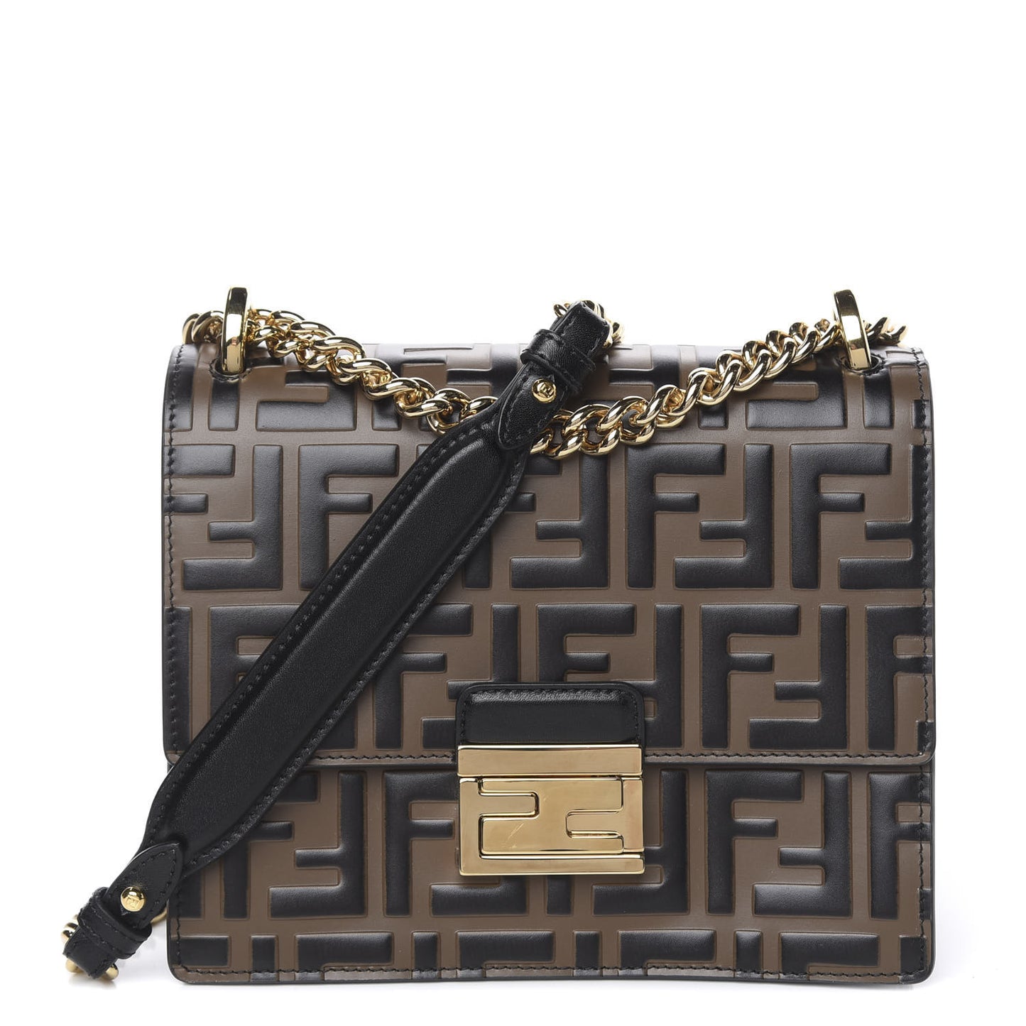 Vitello Liberty Bi-Color FF 1974 Embossed Small Kan U Shoulder Bag Maya Black
