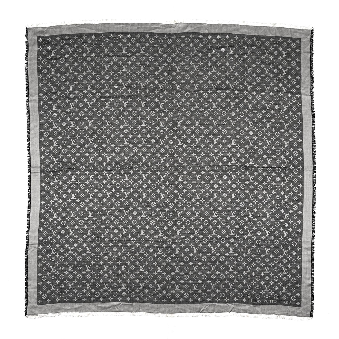 Silk Wool Monogram Denim Shawl Black