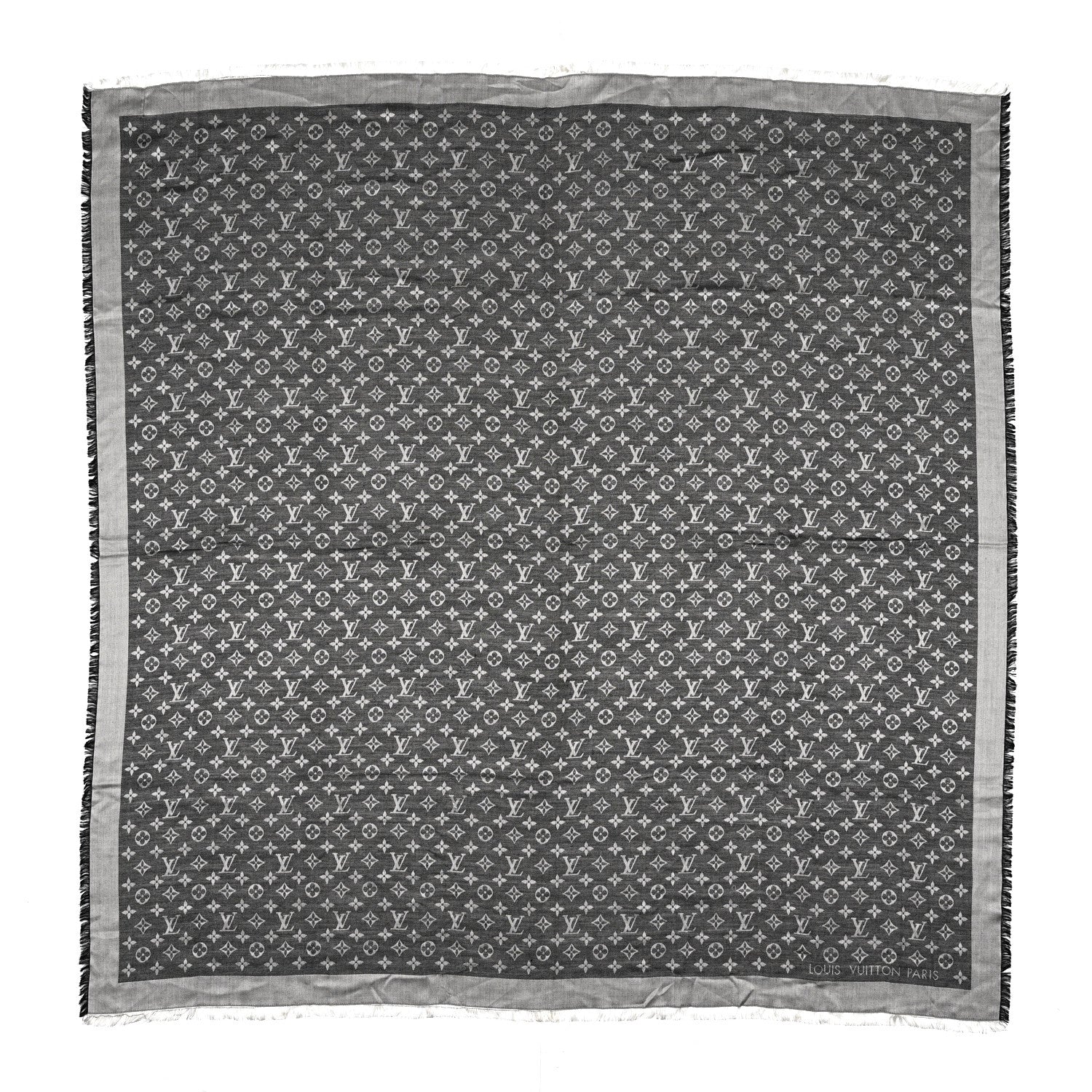 Louis Vuitton Silk Wool Monogram Denim Shawl Black 1 of 4