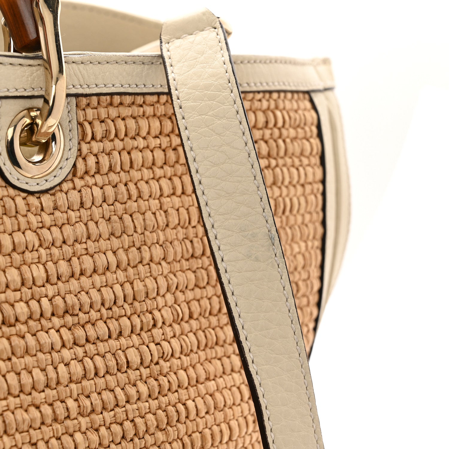 Gucci Calfskin Straw Large Bamboo Shopper Tote Natural 11 of 13