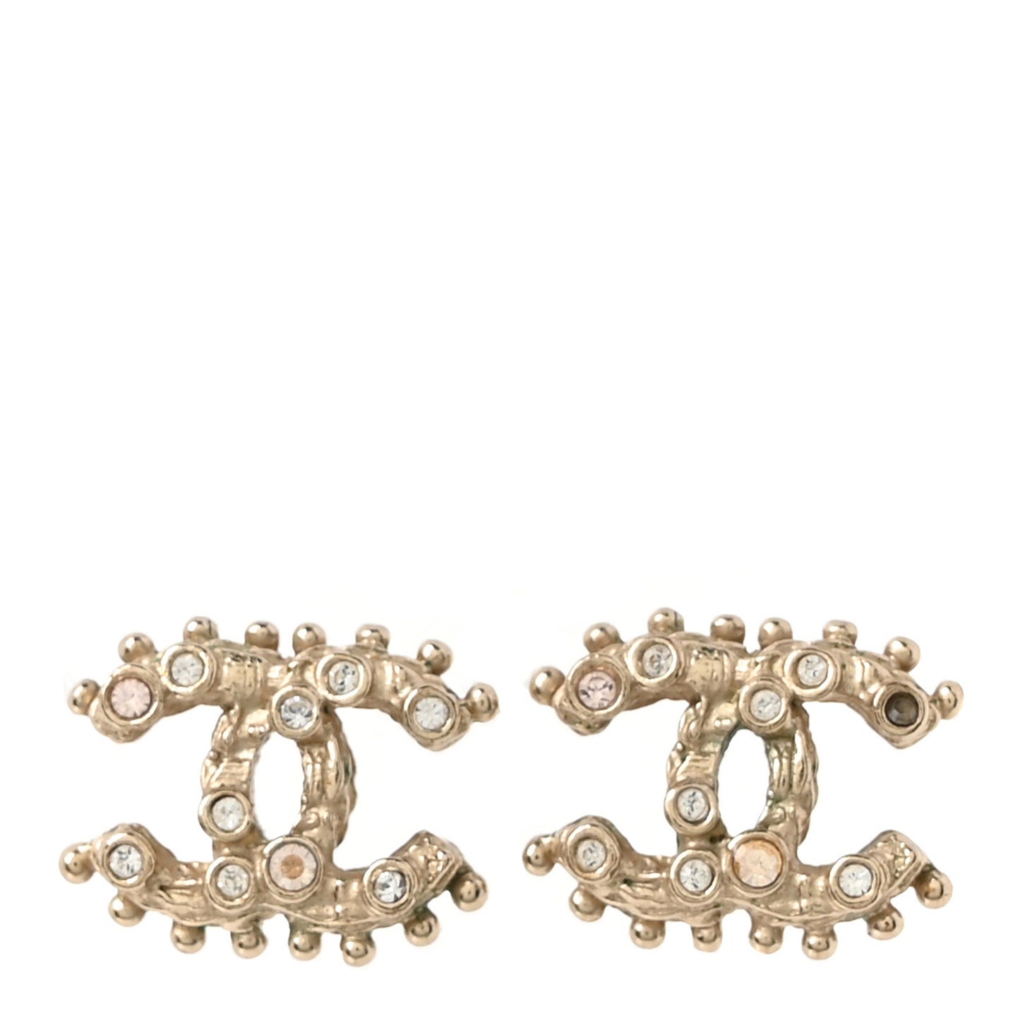 Crystal Studded CC Earrings Gold