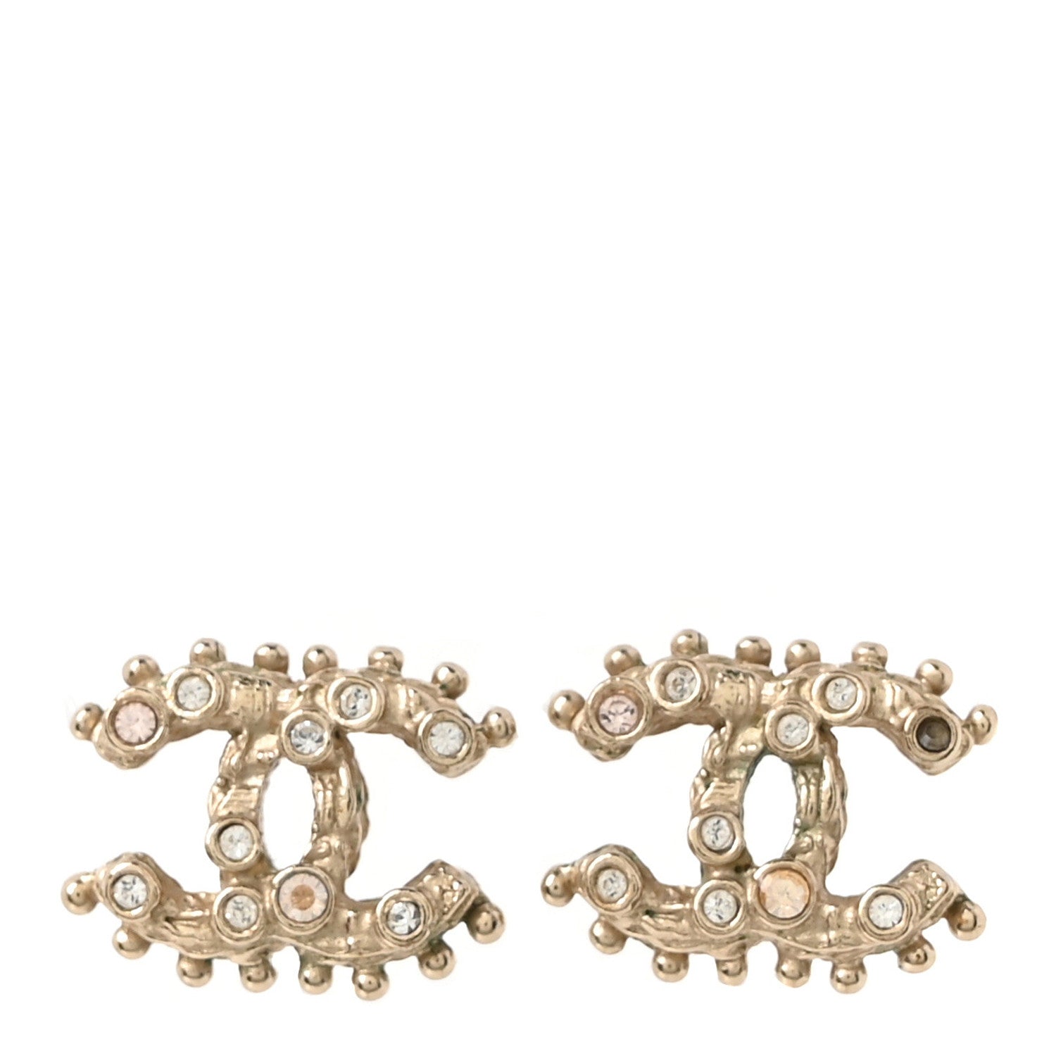 Chanel Crystal Studded CC Earrings Gold 1 of 4