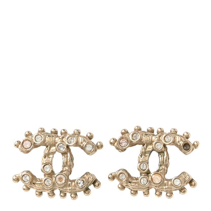 Chanel Crystal Studded CC Earrings Gold 1 of 4