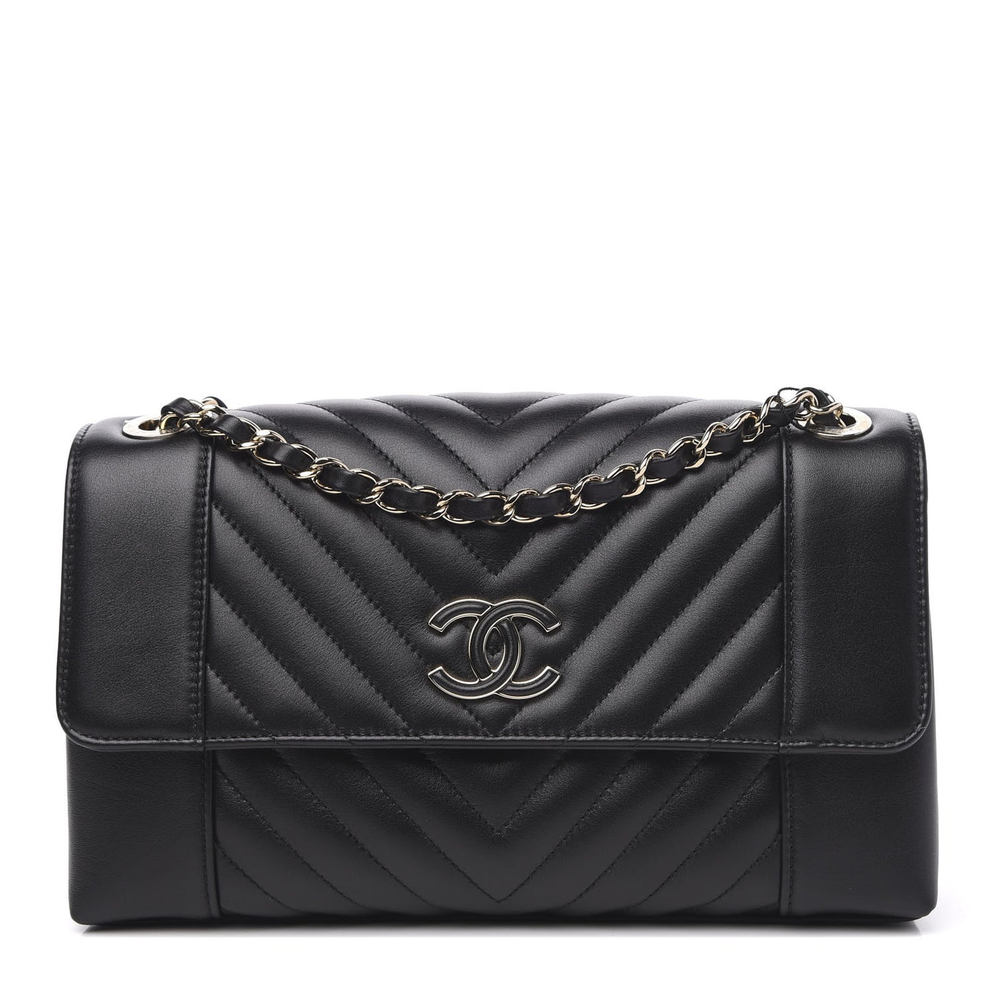 Calfskin Quilted Medium Daily Chevron Flap Black