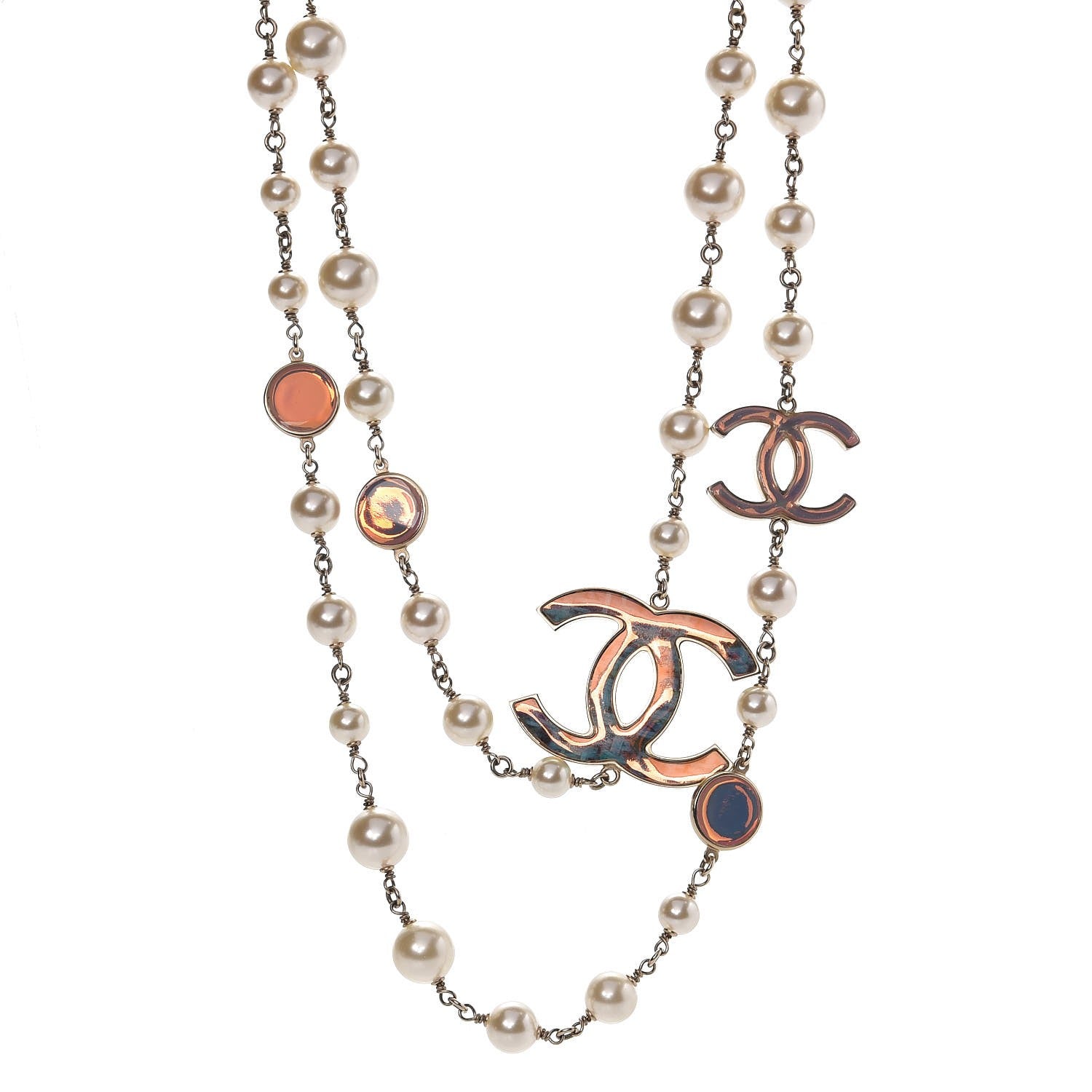 Chanel Pearl Enamel CC Long Necklace Pink Gold 1 of 7