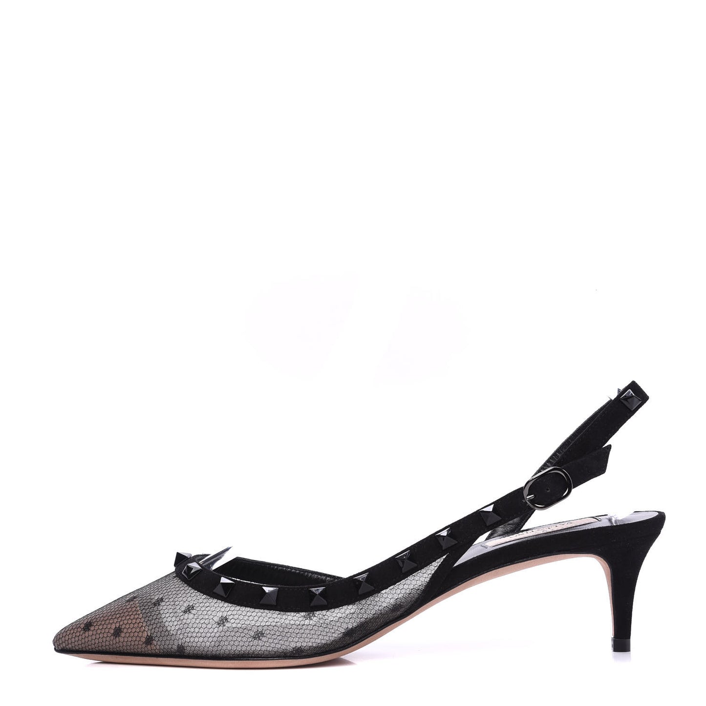 Mesh Point d'Esprit Rockstud Half D'Orsay Slingback 50mm Pumps 40 Black