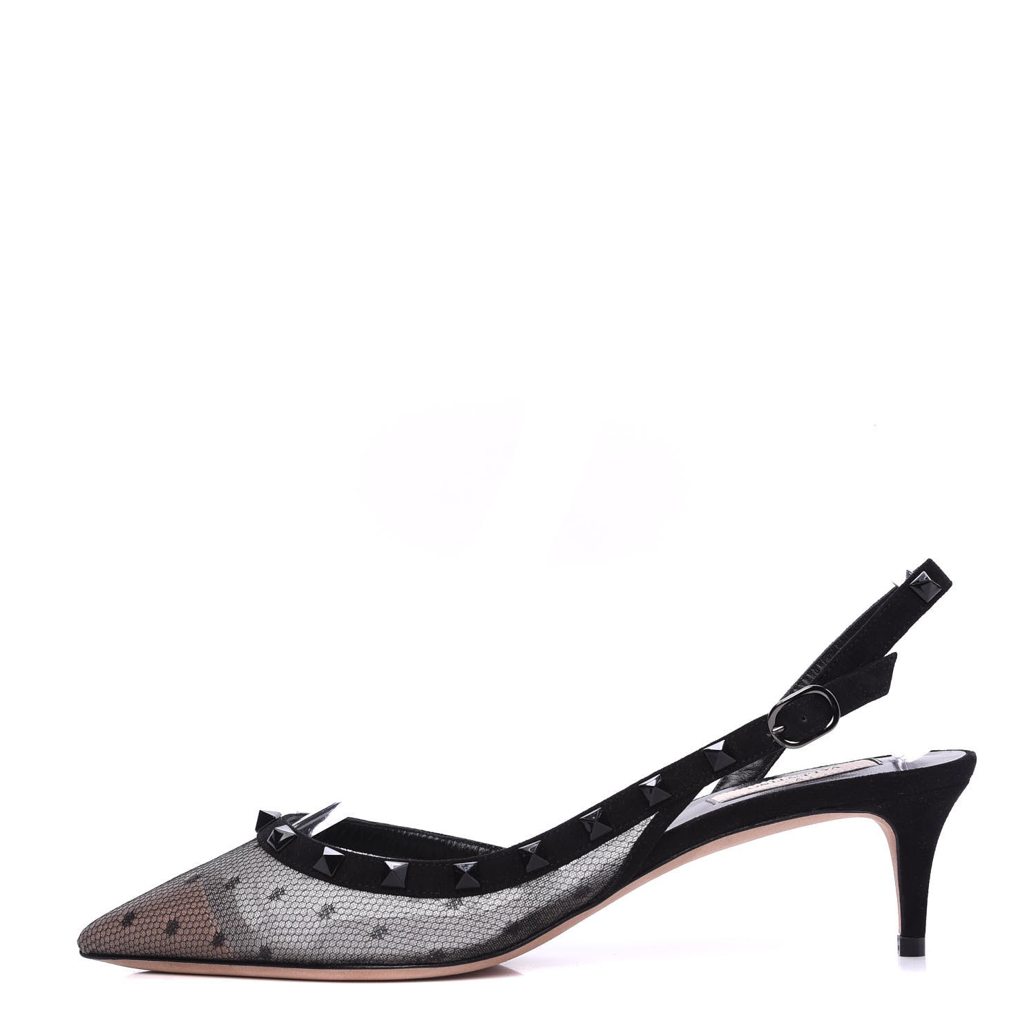 Valentino Garavani Mesh Point d'Esprit Rockstud Half D'Orsay Slingback 50mm Pumps 40 Black 1 of 8