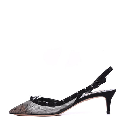 Valentino Garavani Mesh Point d'Esprit Rockstud Half D'Orsay Slingback 50mm Pumps 40 Black 1 of 8