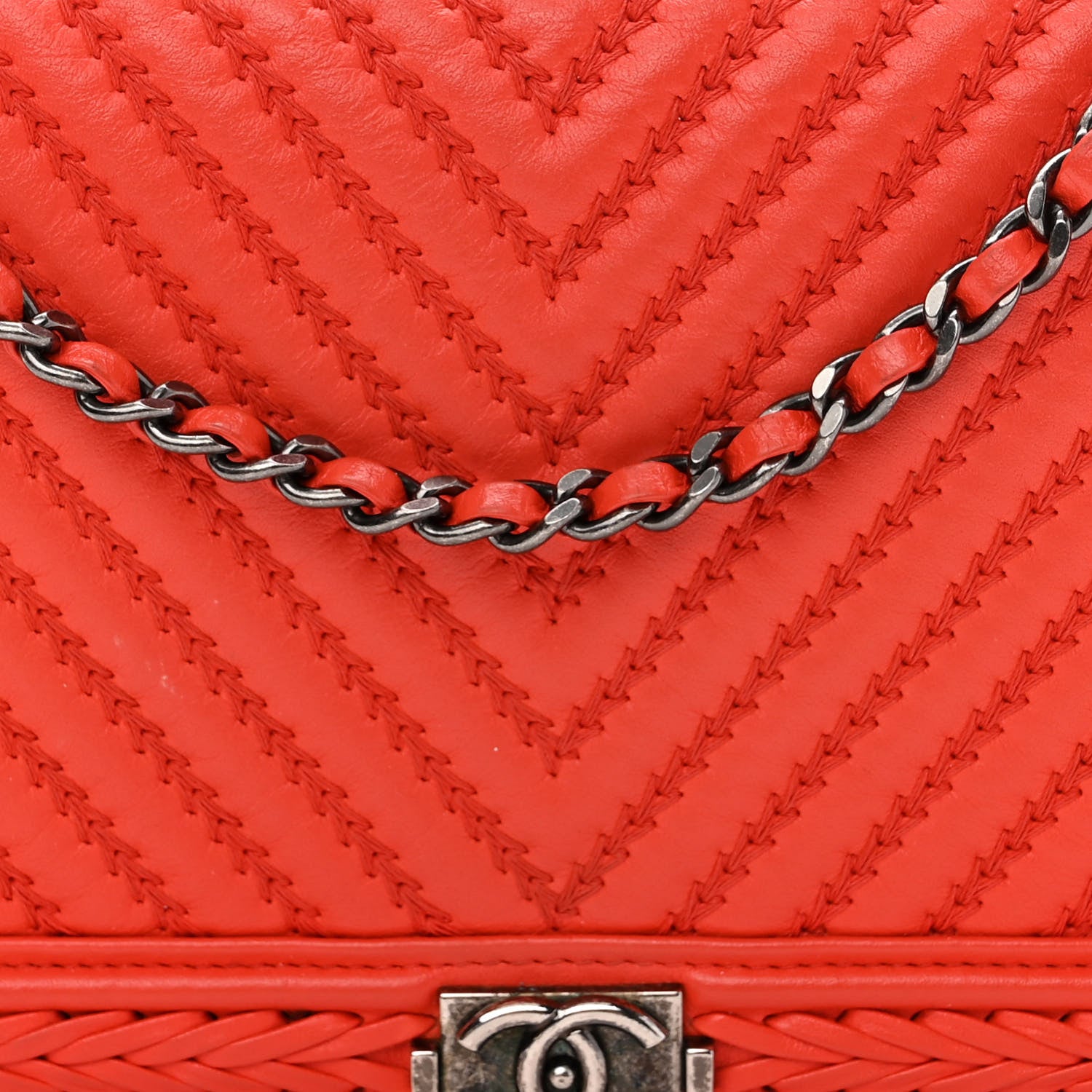 Chanel Calfskin Chevron Quilted Braided Boy Wallet On Chain WOC Orange 9 of 16