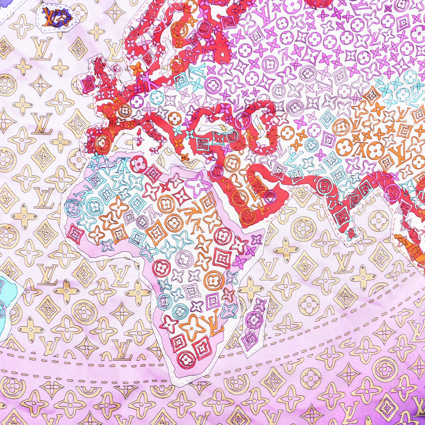 Silk Monogram Map Square Scarf Cassis