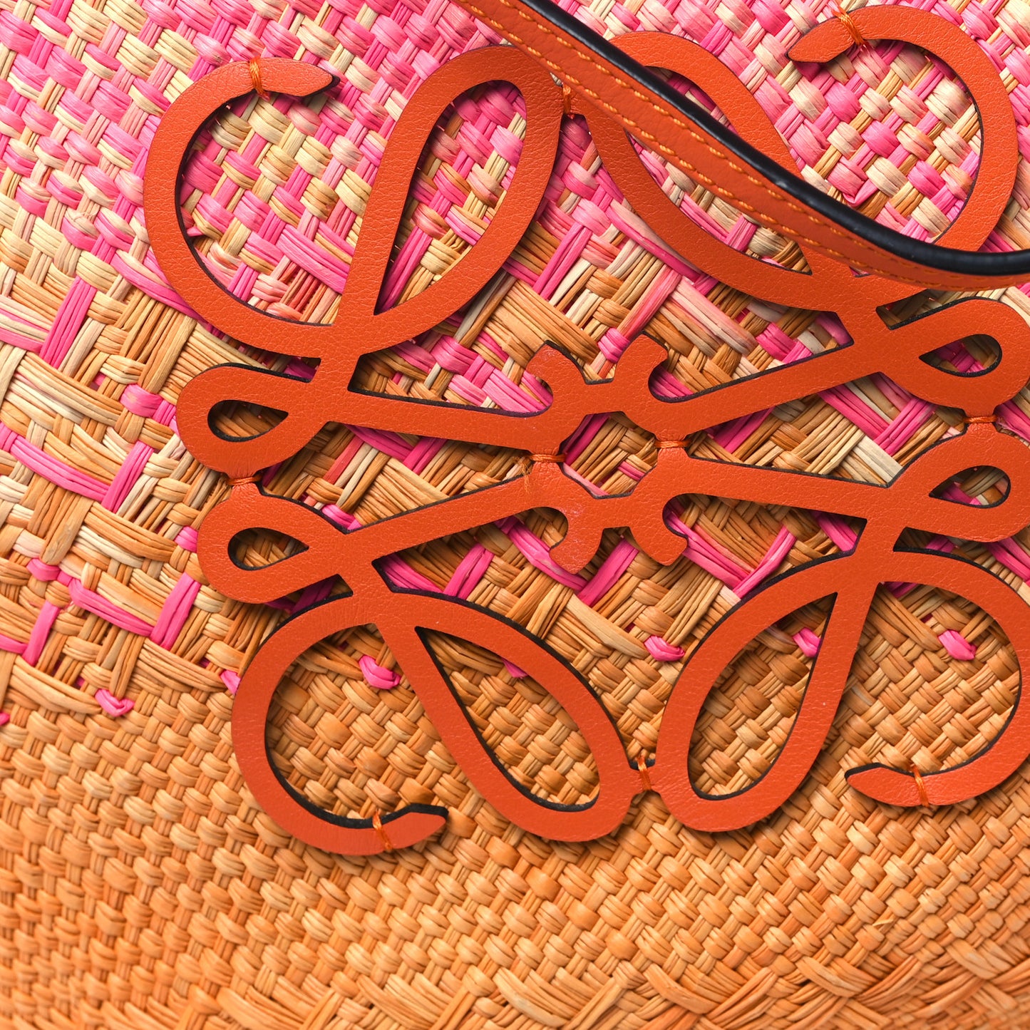 Iraca Palm Calfskin Anagram Basket Bag Fuchsia