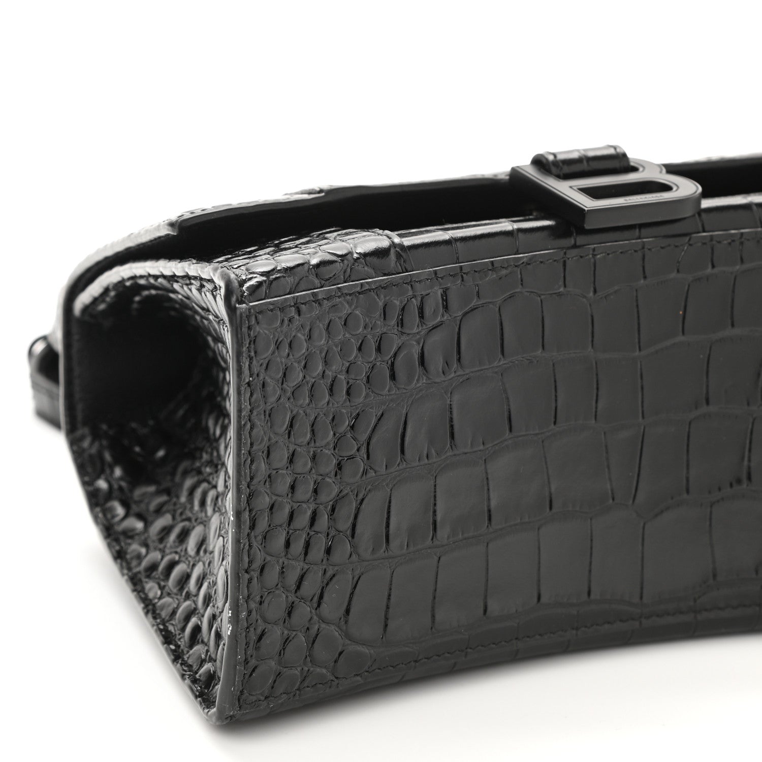 Balenciaga Shiny Calfskin Monochrome Crocodile Embossed Small Hourglass Top Handle Bag Black 7 of 8