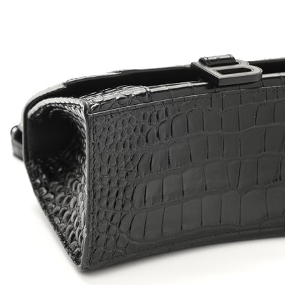 Balenciaga Shiny Calfskin Monochrome Crocodile Embossed Small Hourglass Top Handle Bag Black 7 of 8