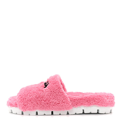 Prada Terry Cloth Logo Lug Sole 20mm Slide Sandals 37 Petalo Black 1 of 8