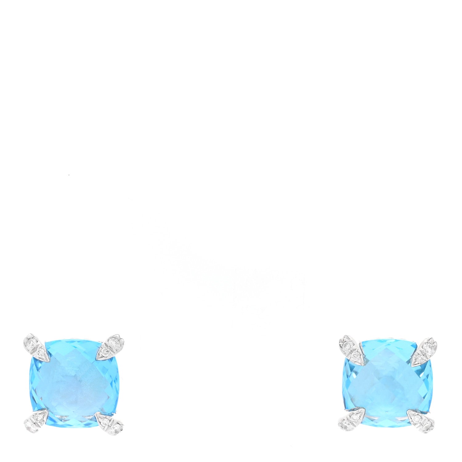 David Yurman Sterling Silver Diamond Blue Topaz 9mm Chatelaine Earrings 1 of 4