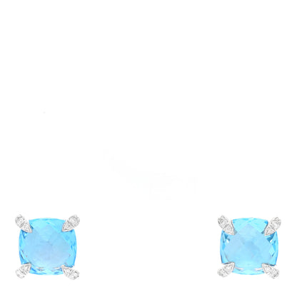 David Yurman Sterling Silver Diamond Blue Topaz 9mm Chatelaine Earrings 1 of 4