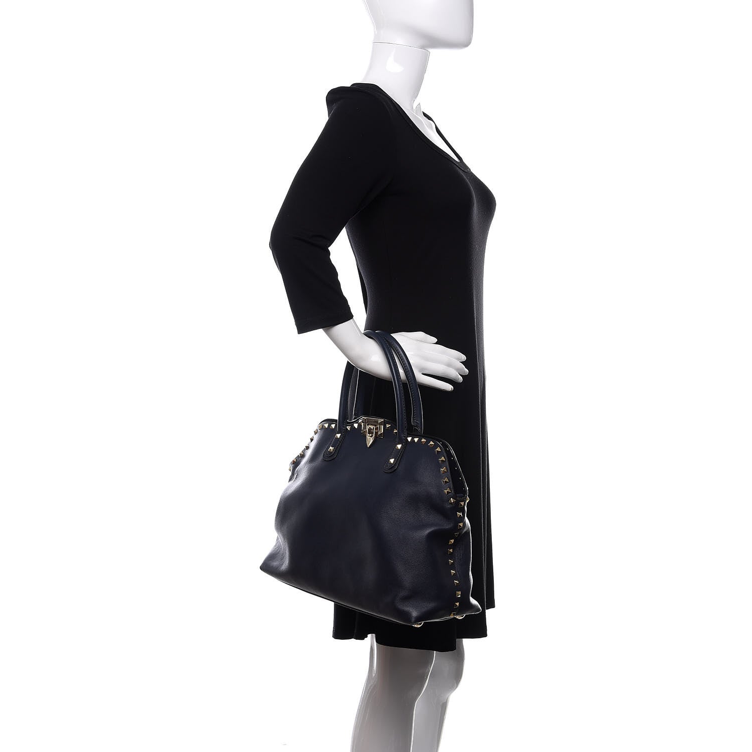 Valentino Garavani Vitello Rockstud Dome Satchel Marine 2 of 14
