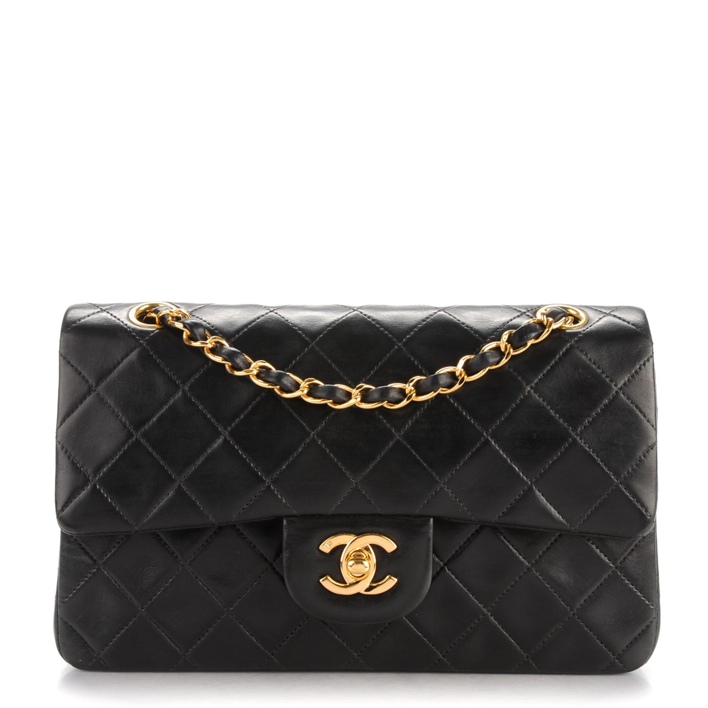 Lambskin Quilted Small Double Flap Black