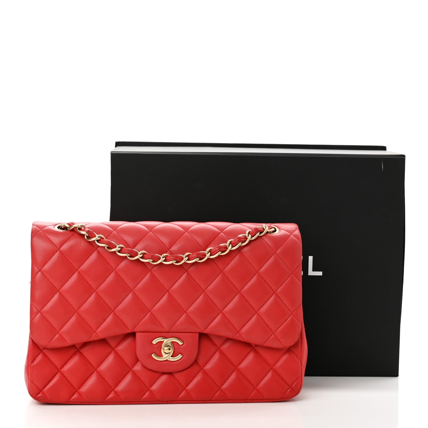 Lambskin Quilted Jumbo Double Flap Red