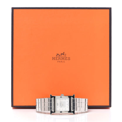 Hermes Stainless Steel Diamond Mother of Pearl 21mm Heure H Hour Quartz Watch 6 of 6
