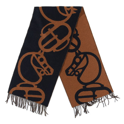 Hermes Cashmere Boucles et Camails Muffler Marine Caramel 2 of 3