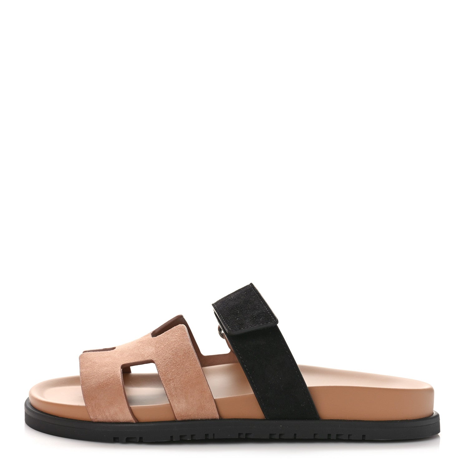 Hermes Suede Goatskin Womens Chypre Sandals 38 Rose Perle Black 1 of 11