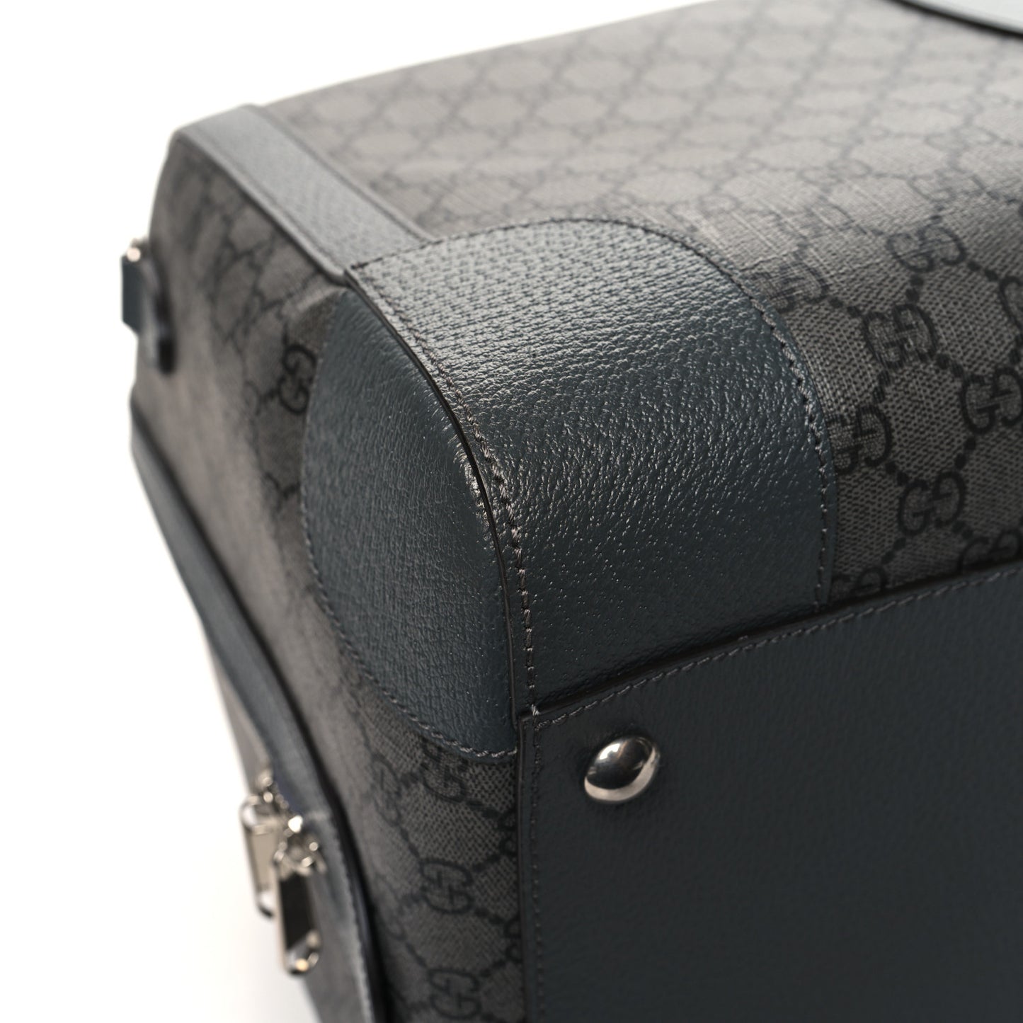 GG Supreme Monogram Textured Dollar Calfskin Large Savoy Duffle Bag Grey Black Graphite Grey