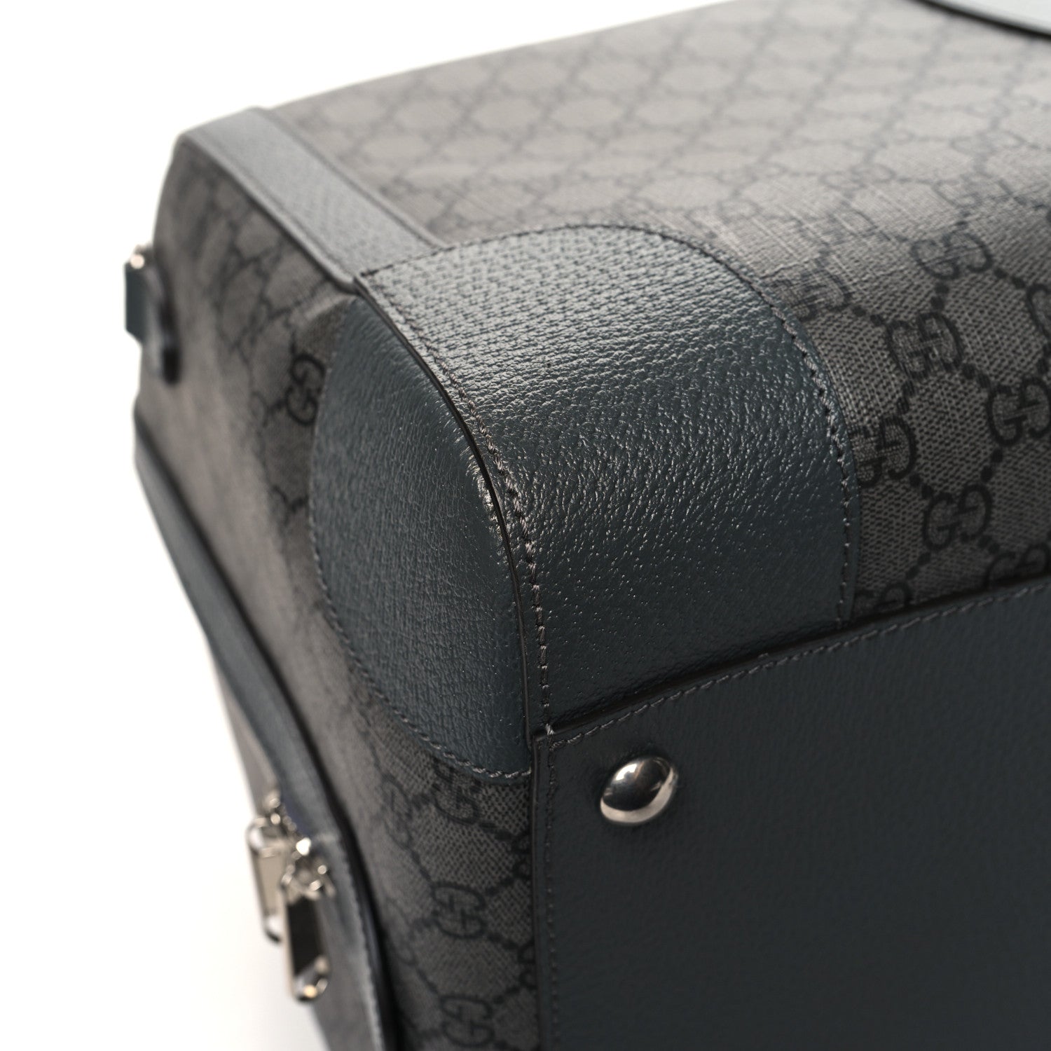 Gucci GG Supreme Monogram Textured Dollar Calfskin Large Savoy Duffle Bag Grey Black Graphite Grey 10 of 11
