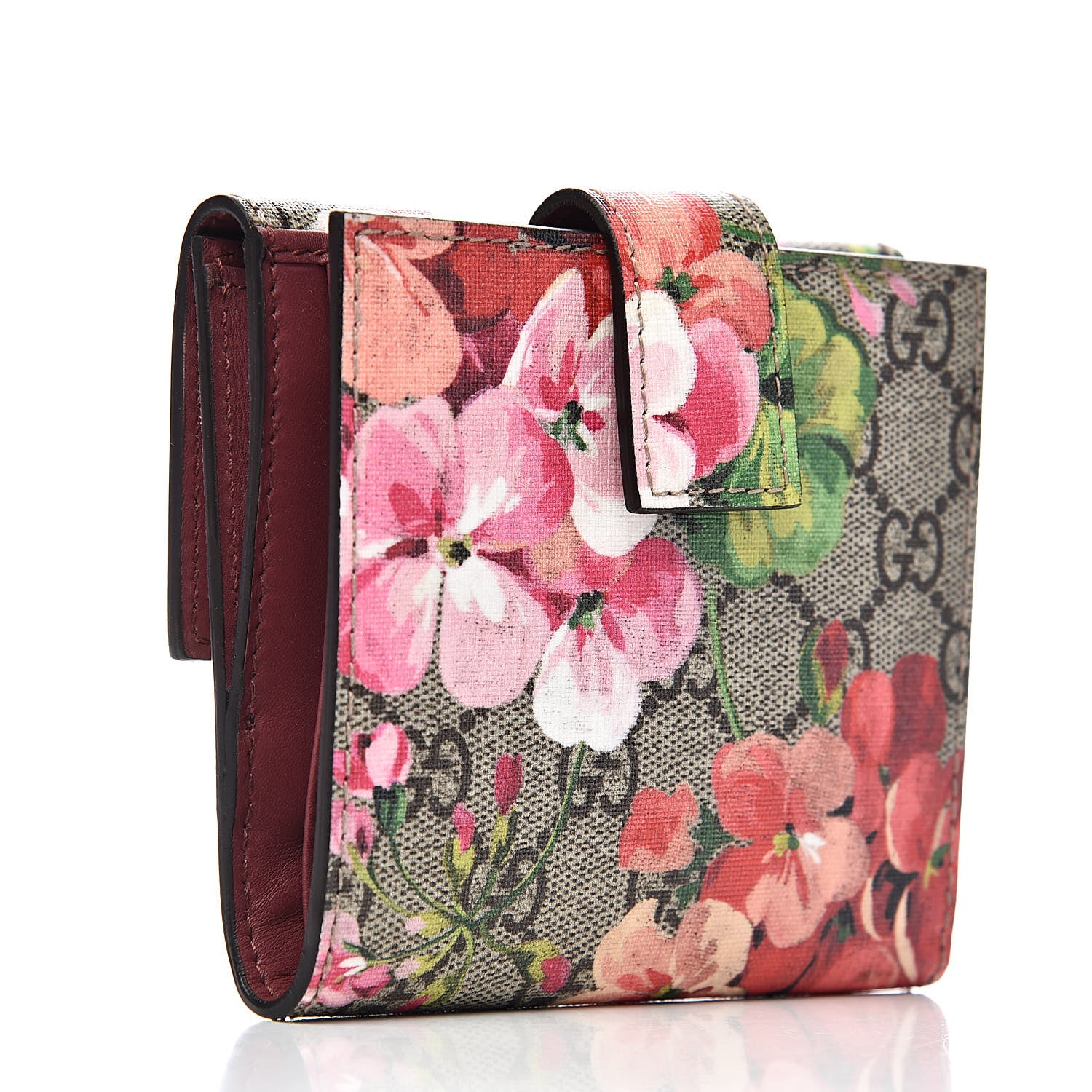 Gucci GG Supreme Monogram Blooms French Flap Wallet Beige Multicolor Dry Rose 3 of 8