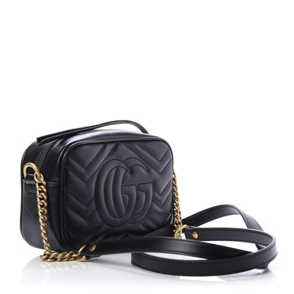 Gucci Calfskin Matelasse Mini GG Marmont Chain Shoulder Bag Black 3 of 12