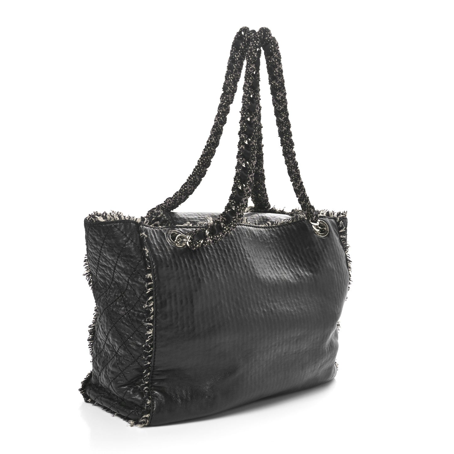 Glazed Calfskin Tweed Tweedy Shopping Tote Black