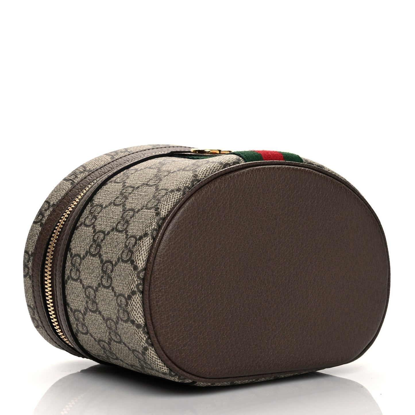 GG Supreme Monogram Textured Calfskin Web Ophidia Vanity Cosmetic Case Beige Ebony New Acero