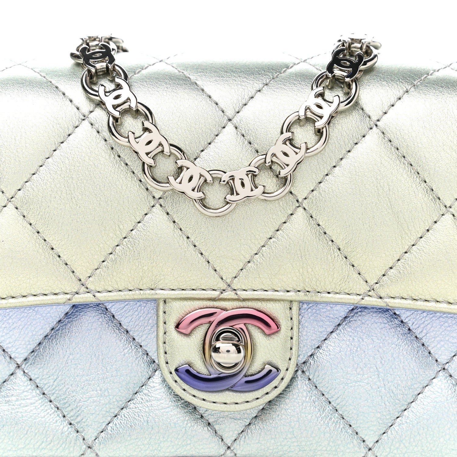Chanel Gradient Metallic Calfskin Quilted Clutch Silver Blue Yellow Purple 8 of 10