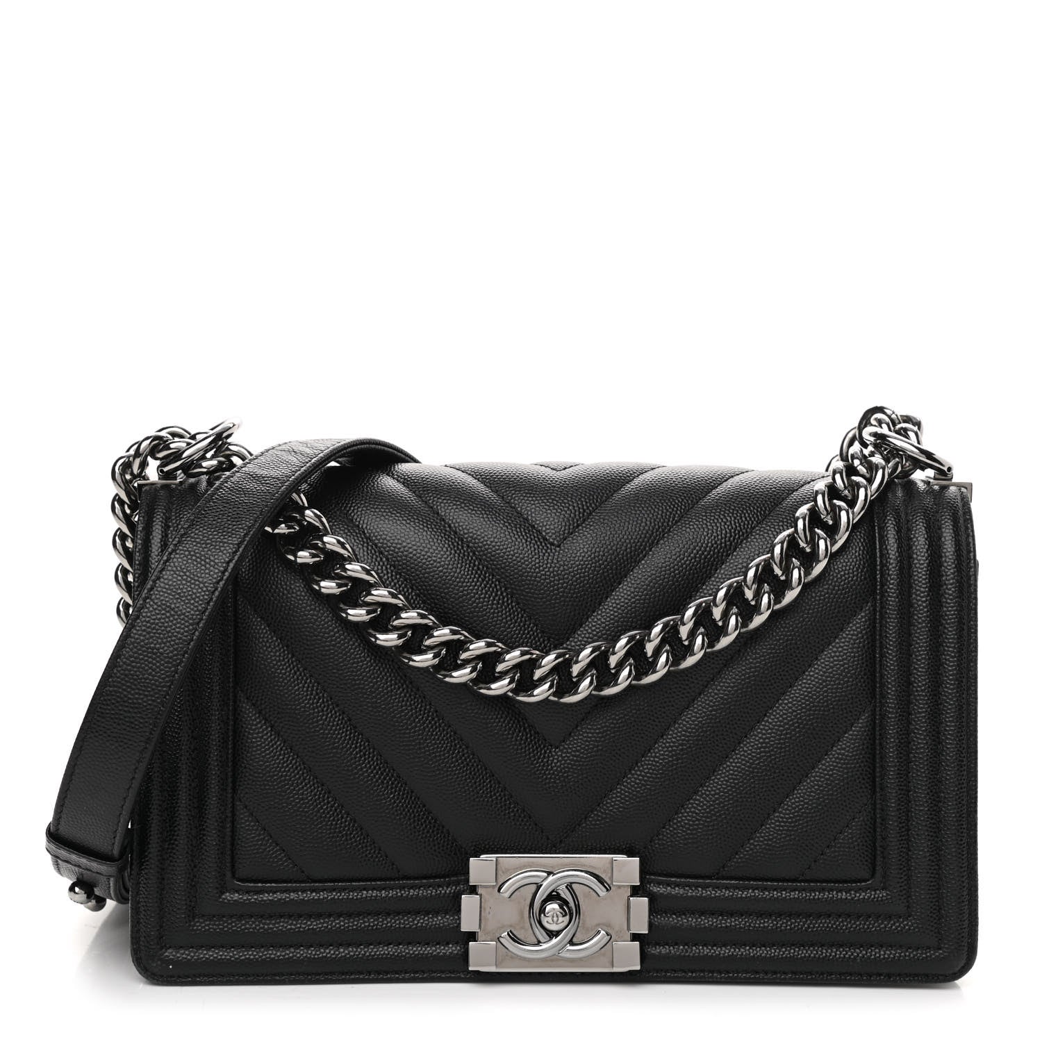 Chanel Caviar Chevron Quilted Medium Boy Flap Black 1 of 10
