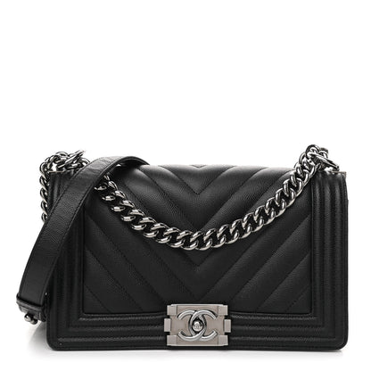 Chanel Caviar Chevron Quilted Medium Boy Flap Black 1 of 10