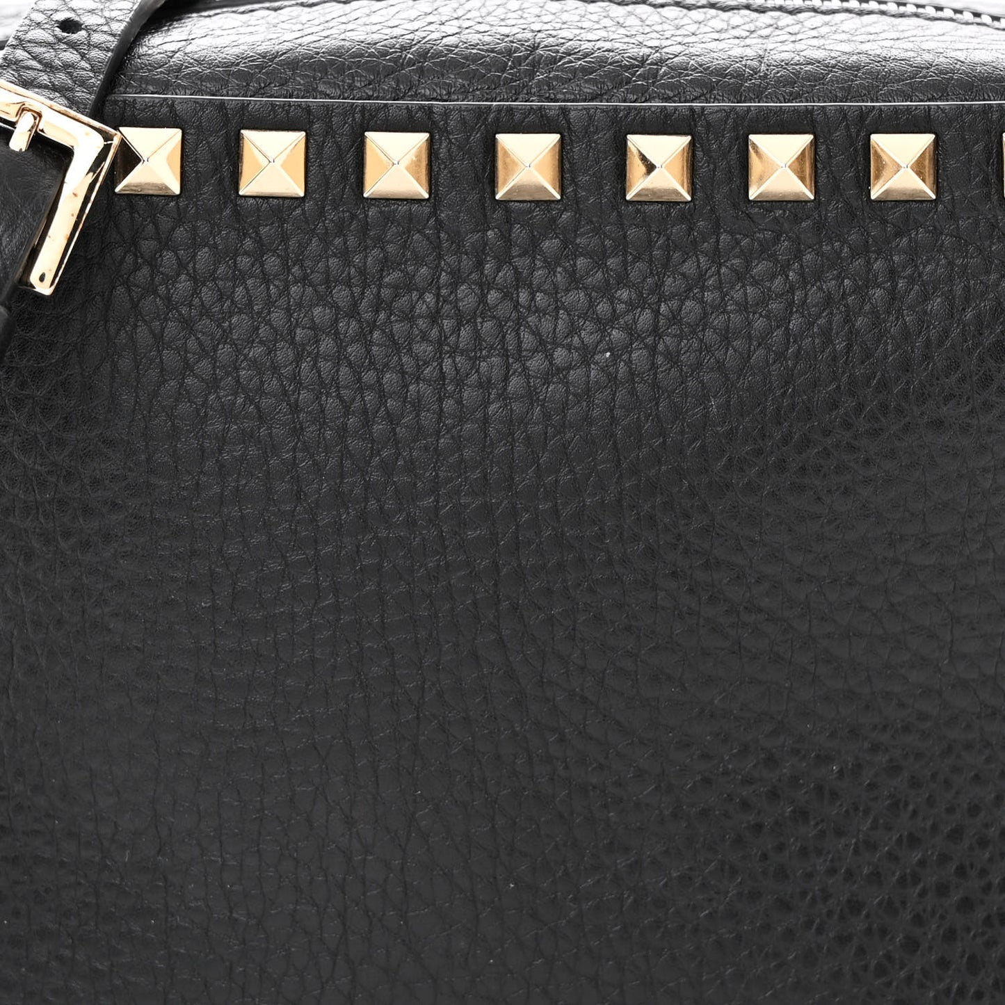 Pebbled Calfskin Rockstud Camera Crossbody Bag Black