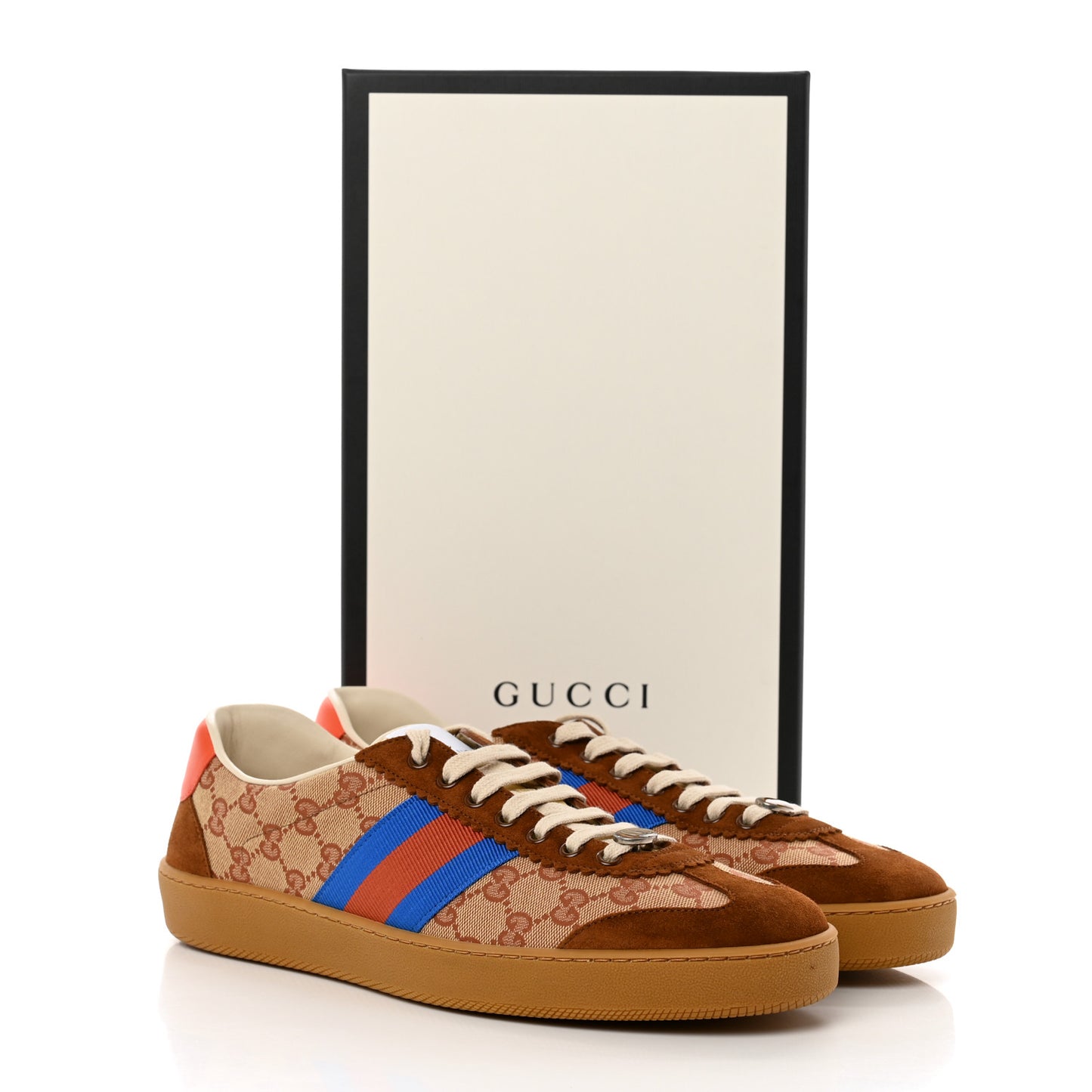 GG Monogram Suede Web Mens G74 Sneakers 11 Beige Ruggine Cuir