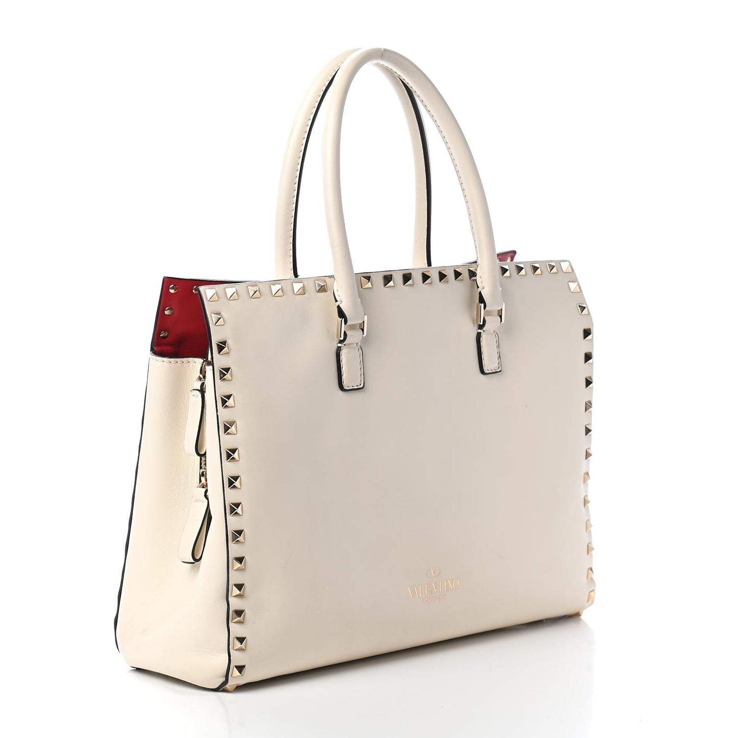 Vitello Small Rockstud Top Handle Tote Ivory