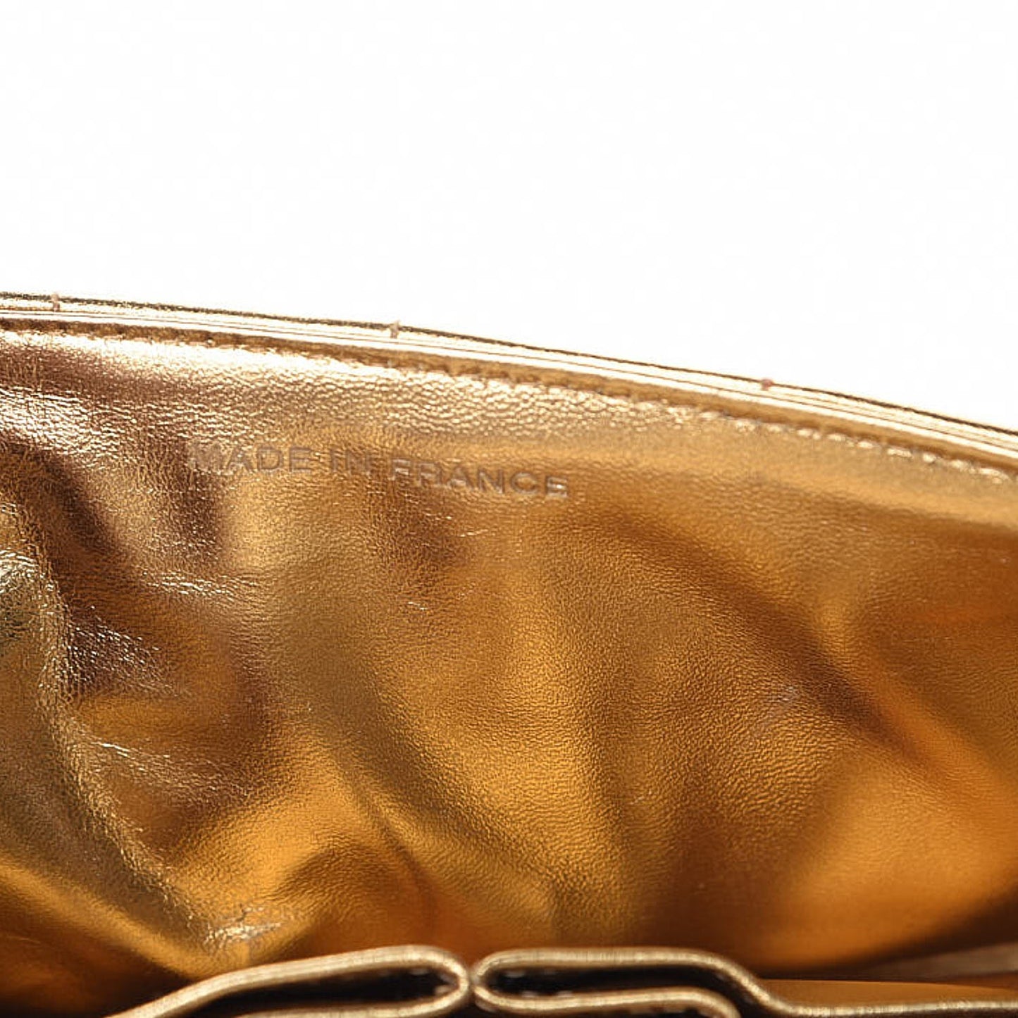 Metallic Lambskin Quilted East West Chocolate Bar Flap Gold