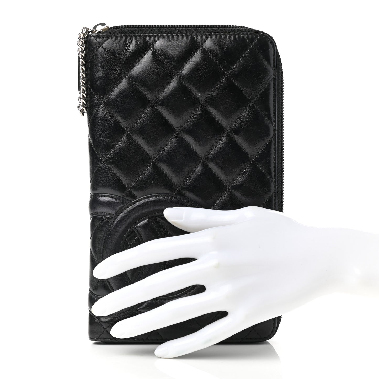 Calfskin Quilted Cambon Zip Around Organizer Wallet Black