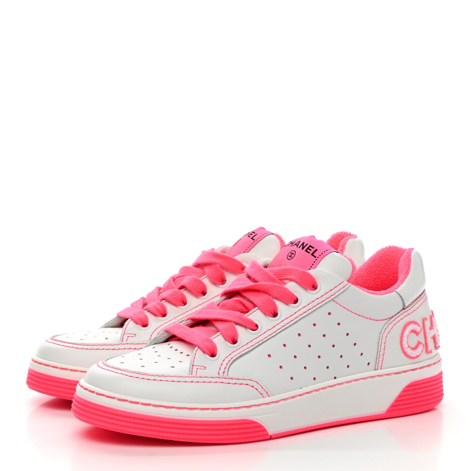 Chanel Calfskin Womens Logo Sneakers 36 Fuchsia White 3 of 11