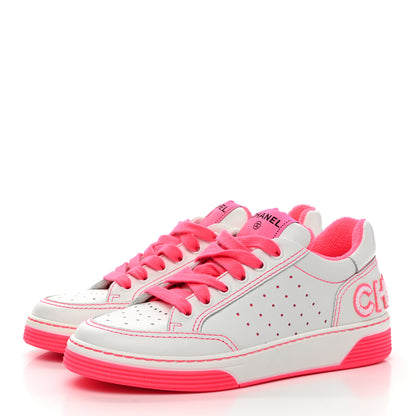 Chanel Calfskin Womens Logo Sneakers 36 Fuchsia White 3 of 11