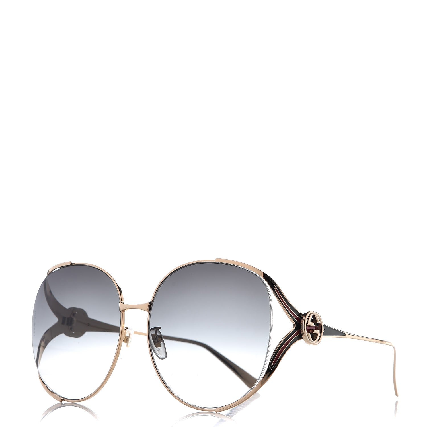 Gucci Metal Oversized Round Frame GG0225S Sunglasses Gold 1 of 9
