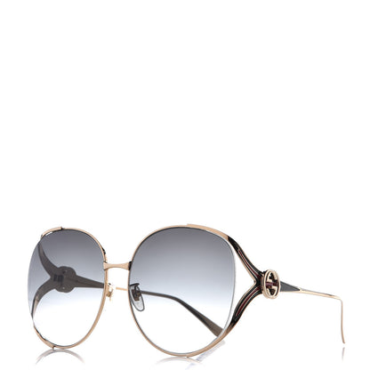 Gucci Metal Oversized Round Frame GG0225S Sunglasses Gold 1 of 9