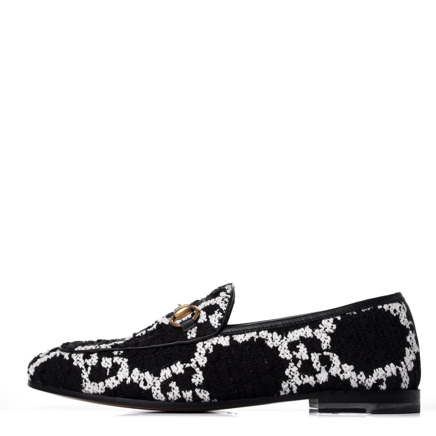 Tweed GG Monogram Horsebit Womens Jordaan Loafers 35.5 Black Natural