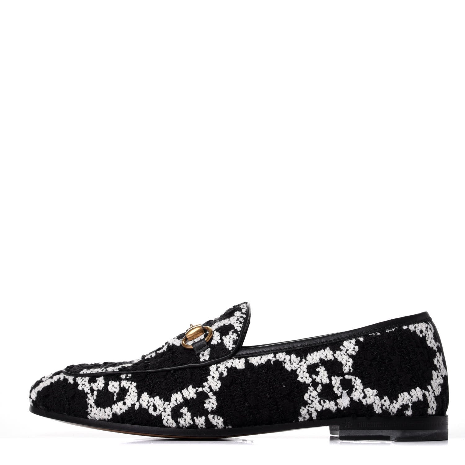 Gucci Tweed GG Monogram Horsebit Womens Jordaan Loafers 35.5 Black Natural 1 of 11