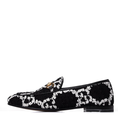 Gucci Tweed GG Monogram Horsebit Womens Jordaan Loafers 35.5 Black Natural 1 of 11