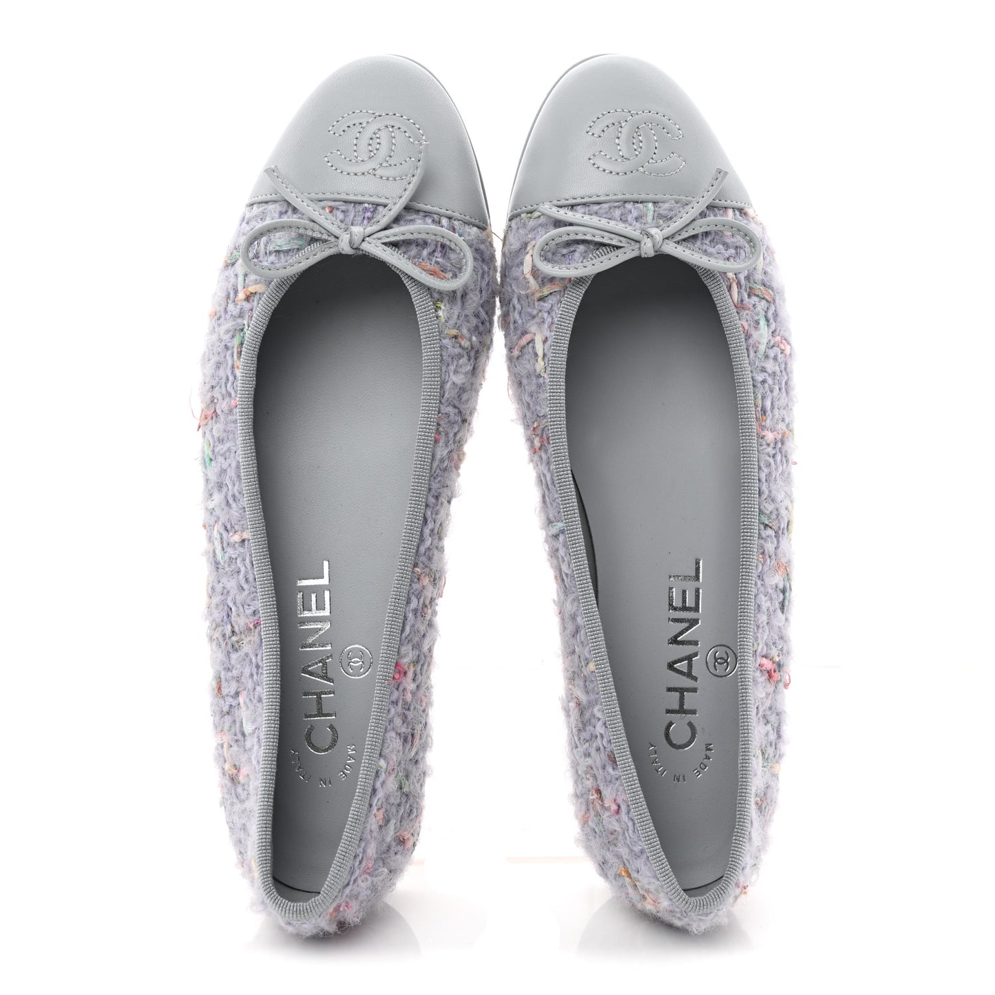 Tweed Lambskin Cap Toe Ballerina Flats 37 Lilac Multicolor