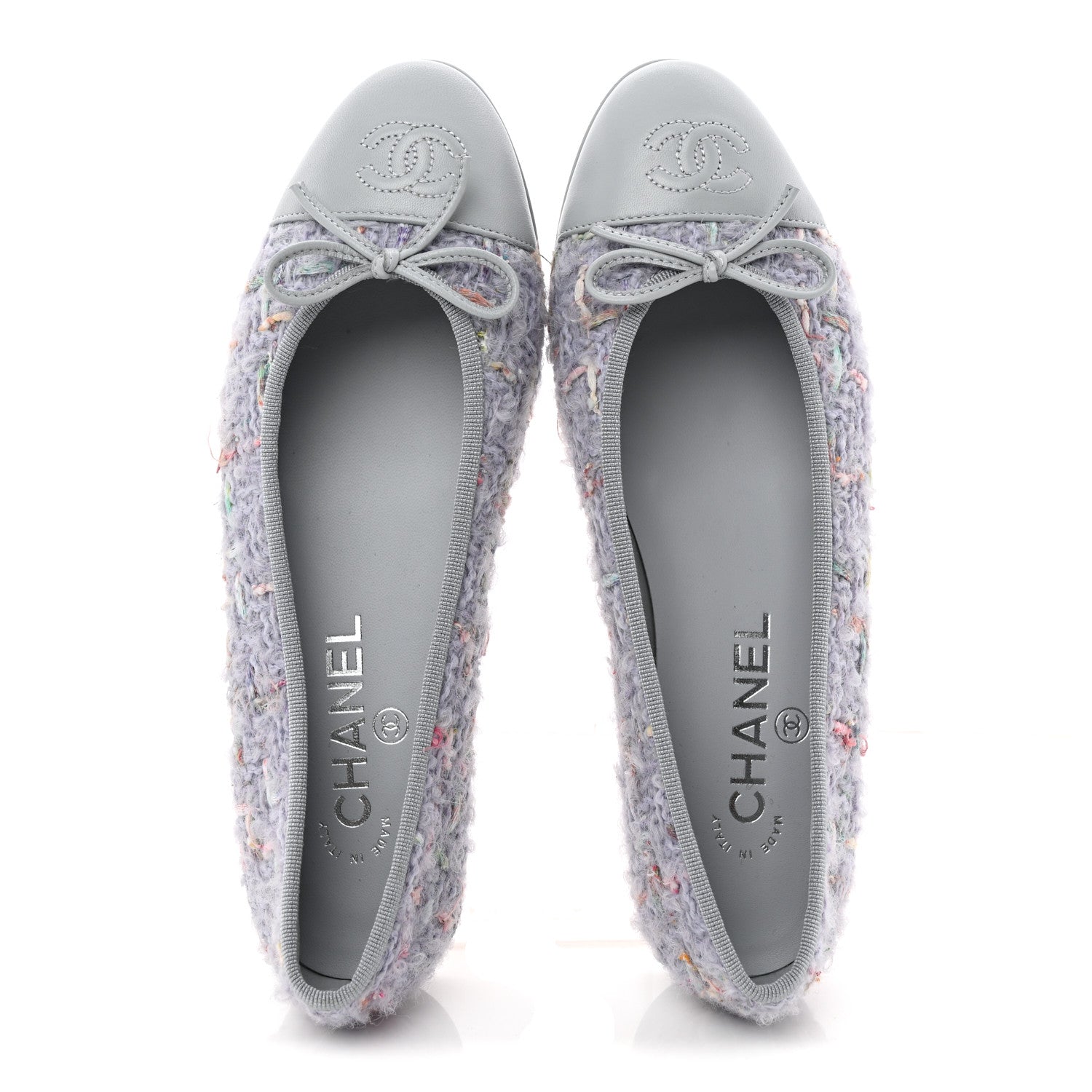 Chanel Tweed Lambskin Cap Toe Ballerina Flats 37 Lilac Multicolor 6 of 12