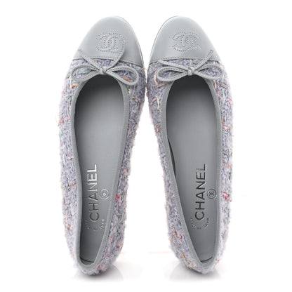 Chanel Tweed Lambskin Cap Toe Ballerina Flats 37 Lilac Multicolor 6 of 12